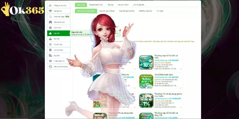 Các cách nạp tiền OK365