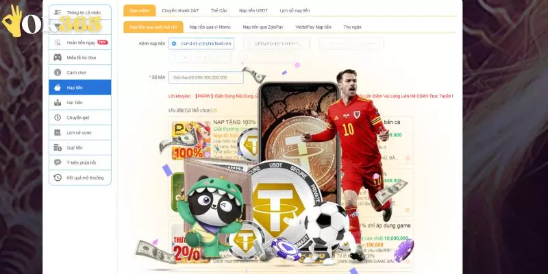 Hệ thống nạp rút tại OK365 vô cùng hiện đại