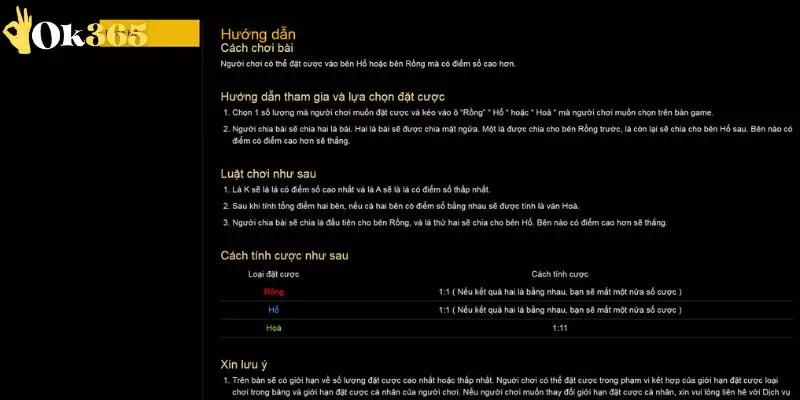Luật chơi Rồng Hổ OK365